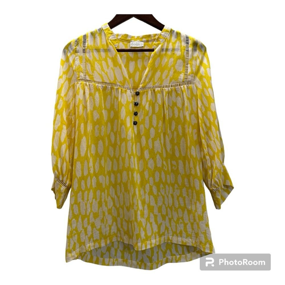 Dolan Anthropologie Women's Size Medium Yellow & White Sheer Peasant Blouse Top